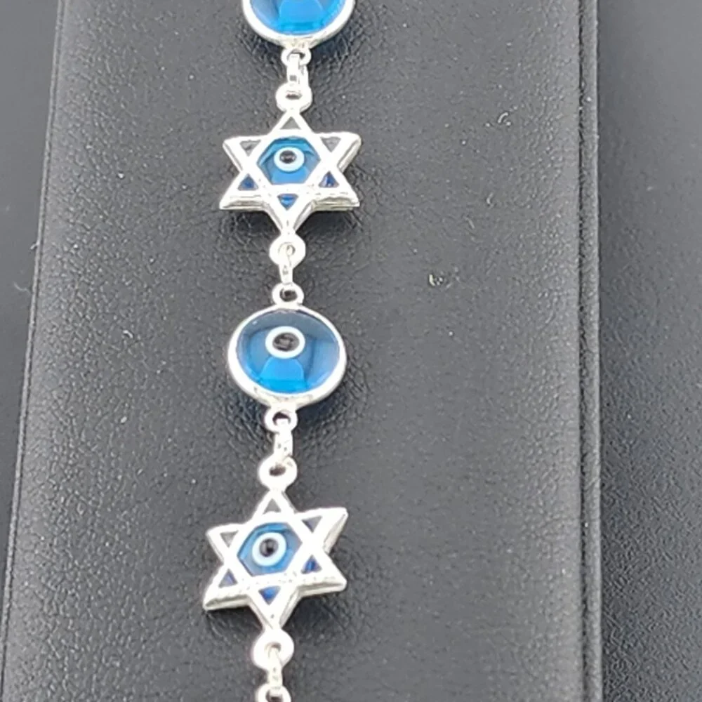 Sterling Silver 925 Multi Round & Star Evil Eye Bracelet – Protection & Style - Picture 5 of 13